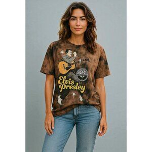 Vintage-Inspired Elvis Presley Brown Tie-Dye Graphic T-Shirt